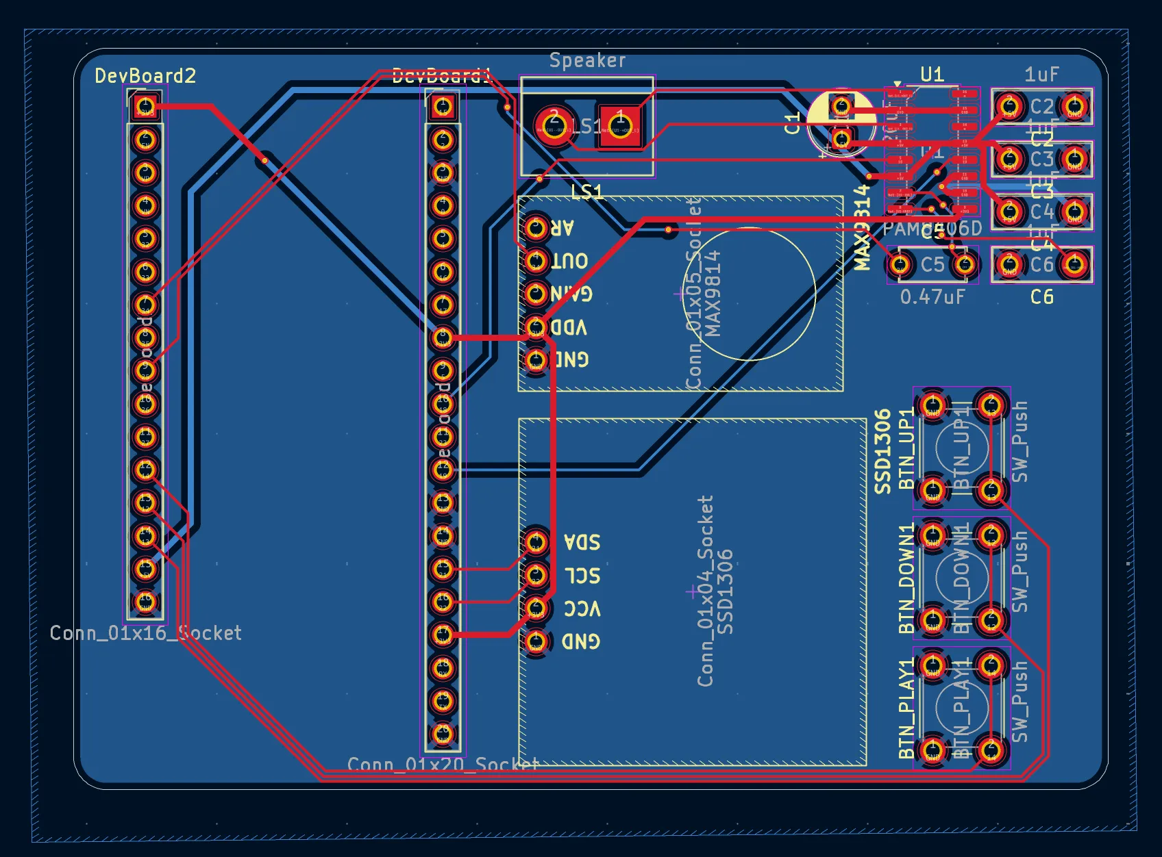 Multi-Instrument Note Tuner — PCB layout in ECAD